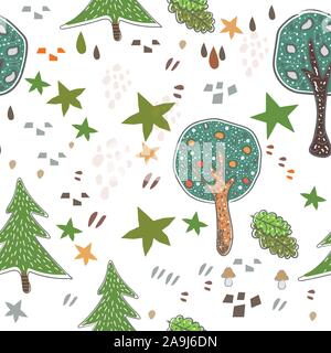 Seamless Pattern with Cute Hand Drawn Trees. Stock Vector