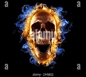 Skull in fire screaming isolated in background -wallpaper 3d illustration Stock Photo