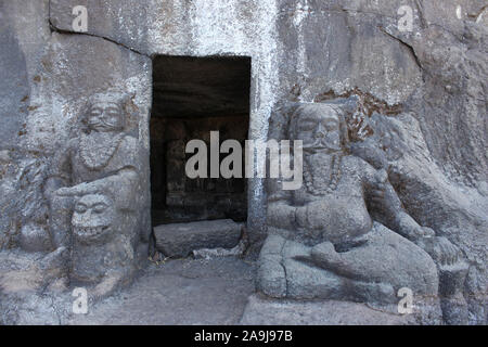 Stone sculpture of monk, Bramhagiri hills, Nashik, Maharashtra, India Stock Photo