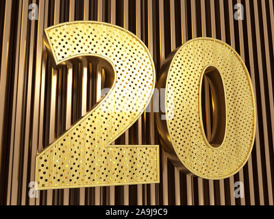 number 20 (number twenty) perforated with small holes on the metal background. 3D illustration Stock Photo