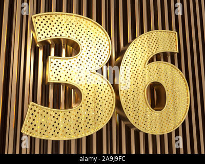 number 36 (number thirty-six) perforated with small holes on the metal background. 3D illustration Stock Photo