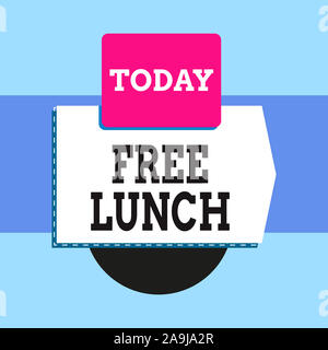 Text sign showing Free Lunch. Business photo text something you get free that you usually have to work or pay for Blank banner rectangle square above Stock Photo