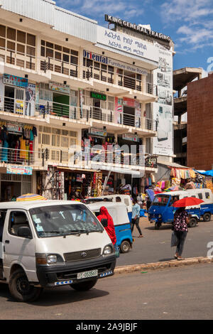 Ethiopia, East Hararghe, Harar, Harar Jugol, Shewa Gate, Old Christian Market, modern building containing shops offices and homes Stock Photo