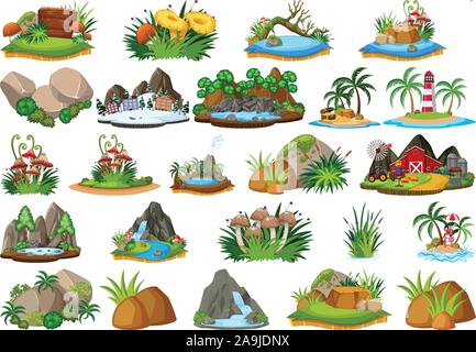 Large group of isolated objects theme - landforms illustration Stock Vector