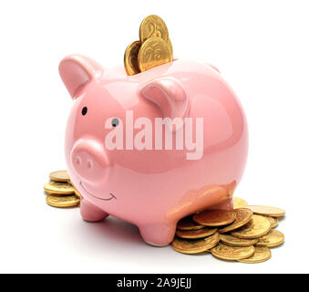 Golden Piggy Bank Isolated Stock Photo - Alamy