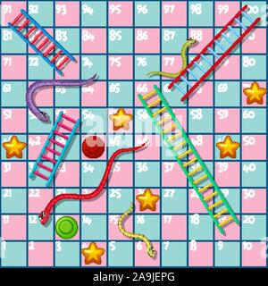 Boardgame design template with snakes and ladders illustration Stock Vector