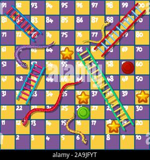 Boardgame design template with snakes and ladders illustration Stock Vector
