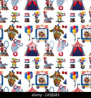 Seamless background design with circus theme illustration Stock Vector