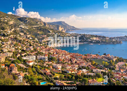 Villefranche sur Mer and Cap Ferrat on French riviera coastline view, Alpes-Maritimes region of France Stock Photo