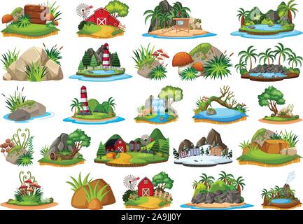 Set of isolated objects theme - landscapes illustration Stock Vector