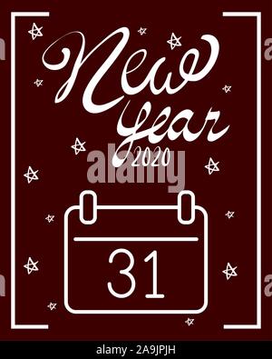 happy new year 2020 lettering with calendar Stock Vector