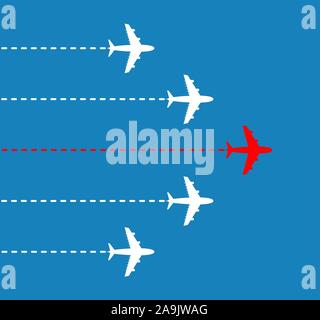 Business leadership concept with red paper plane leading white airplanes in the sky. Stock Vector