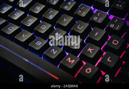 Close Up Shot Of A Gaming Keyboard With Rgb Led Lights Stock Photo