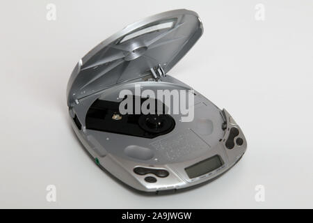 SONY D-191 CD Walkman Discman Compact Disc Player Silver Digital Mega Bass, Lid open Stock Photo