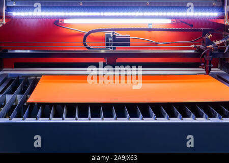 machine for laser cutting of wood before working with plywood blank Stock Photo
