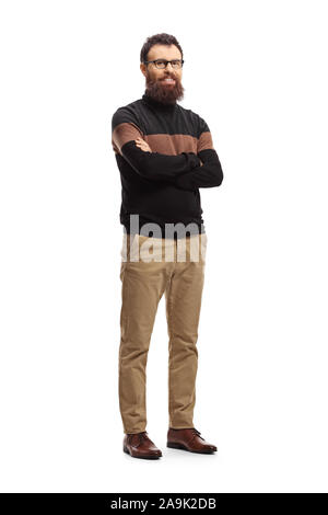 Full length portrait of a young bearded man posing isolated on white background Stock Photo