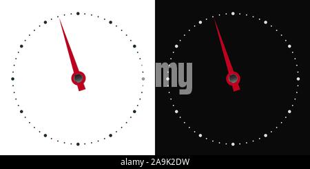 Illustration of white and black circular dial of measuring instrument with red hand in arrow shape - vector Stock Vector