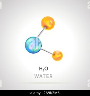 Bright colorful chemical model of water element H2O molecule and molecular structure Stock Vector