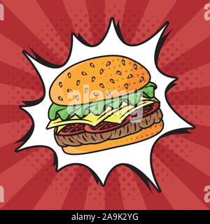 hamburger fast food pop art style Stock Vector