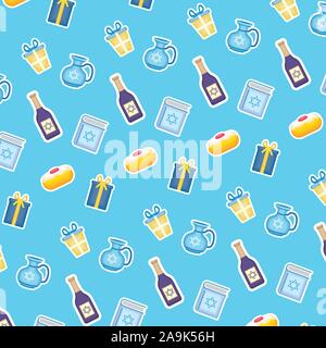 happy hanukkah celebration card with set icons pattern Stock Vector