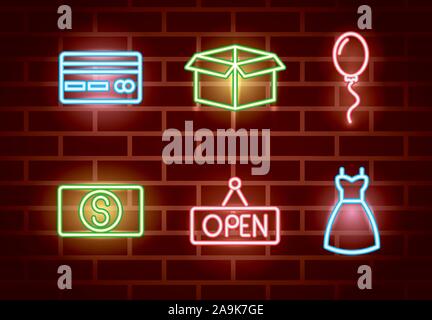 bundle of neon lights icons Stock Vector