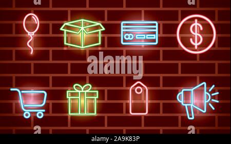 bundle of neon lights icons Stock Vector