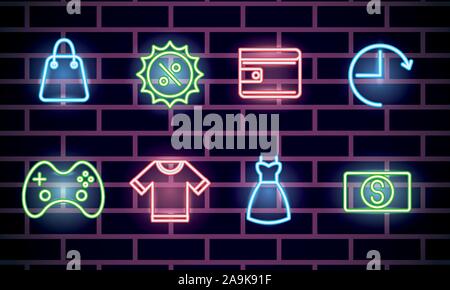 bundle of neon lights icons Stock Vector