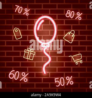 neon lights label with balloon helium Stock Vector