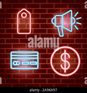 bundle of neon lights icons Stock Vector