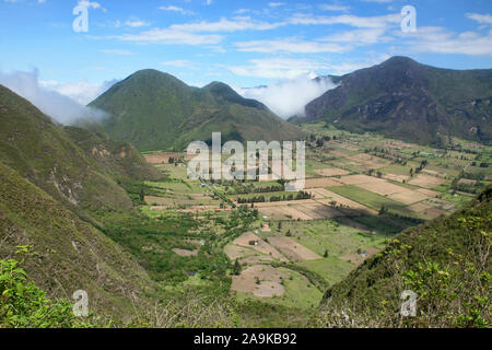 Patchwork quilt agriculture inside of the Pululahua Crater, Pululahua Geobotanical Reserve, Ecuador Stock Photo