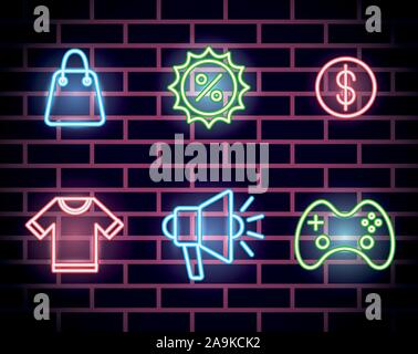 bundle of neon lights icons Stock Vector