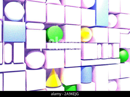 Abstract background with grainy, noisy and grungy wall of 3d shapes Stock Photo
