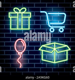 bundle of neon lights icons Stock Vector