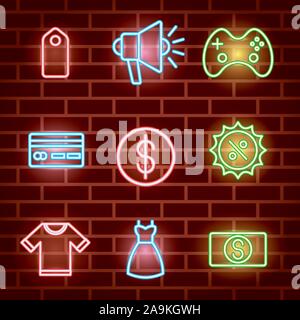 bundle of neon lights icons Stock Vector