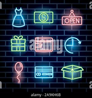 bundle of neon lights icons Stock Vector