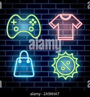 bundle of neon lights icons Stock Vector
