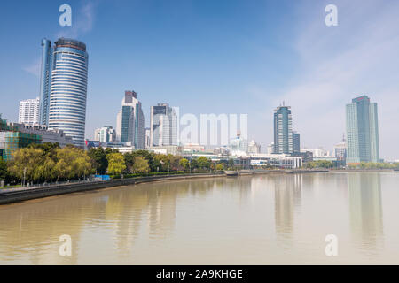 Skylines at the bank of the Yong river in Ningbo City, China. Stock Photo