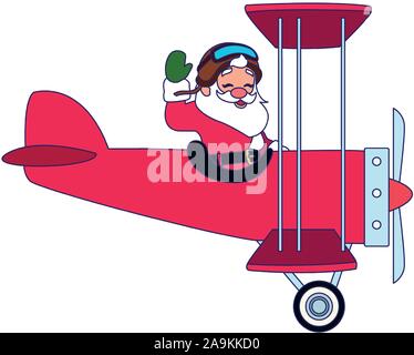 happy santa claus flying on airplane icon Stock Vector