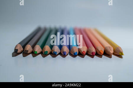 Close up of color pencil with different colors.Color pencils isolated on white background. Stock Photo