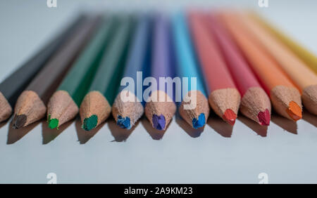 Close up of color pencil with different colors.Color pencils isolated on white background. Stock Photo
