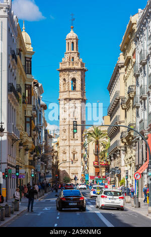 Baroque Belfry of the Gothic Santa Catalina Church in Valencia, Spain. The bell tower dates from the late 17th century. Stock Photo