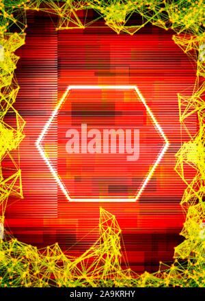 Glitch cyberpunk frame with technology error and neon shape Stock Vector