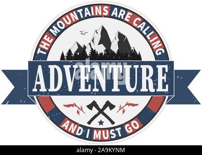 Vintage Adventure is calling Mountain and forest illustration, outdoor adventure . Vector graphic design for t shirt and other uses. Stock Vector