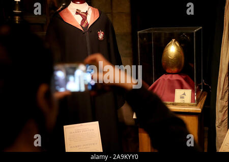 November 16, 2019, Lisbon, Portugal: Visitors attend the opening of ÃHarry Potter: The ExhibitionÃ in Lisbon, Portugal, on November 16, 2019. Original props, costumes and film sets of the Harry Potter movies will be exhibited from November 16 to April 8, 2020 in Lisbon. (Credit Image: © Pedro Fiuza/ZUMA Wire) Stock Photo