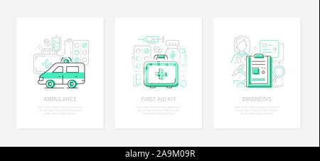 Medicine and healthcare - line design style banners Stock Vector