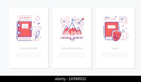 Literature and reading concept - line design style banners Stock Vector