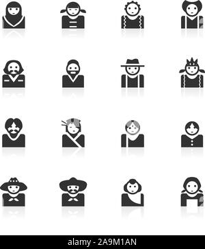 Avatar ( multiculture )  vector  icons set isolated over white background - minimo series  Files included: eps8, ai CS, high-res JPG and high-res PNG Stock Vector
