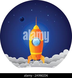 Rocket taking off from the ground with smoke spreading out Stock Vector