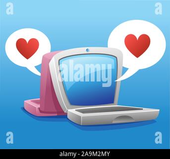 two laptop illustration and bubble speech heart symbol Stock Vector