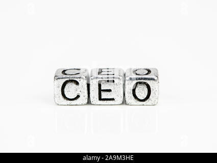 Chief Executive Officer CEO concept with cubic metal letters on white background Stock Photo